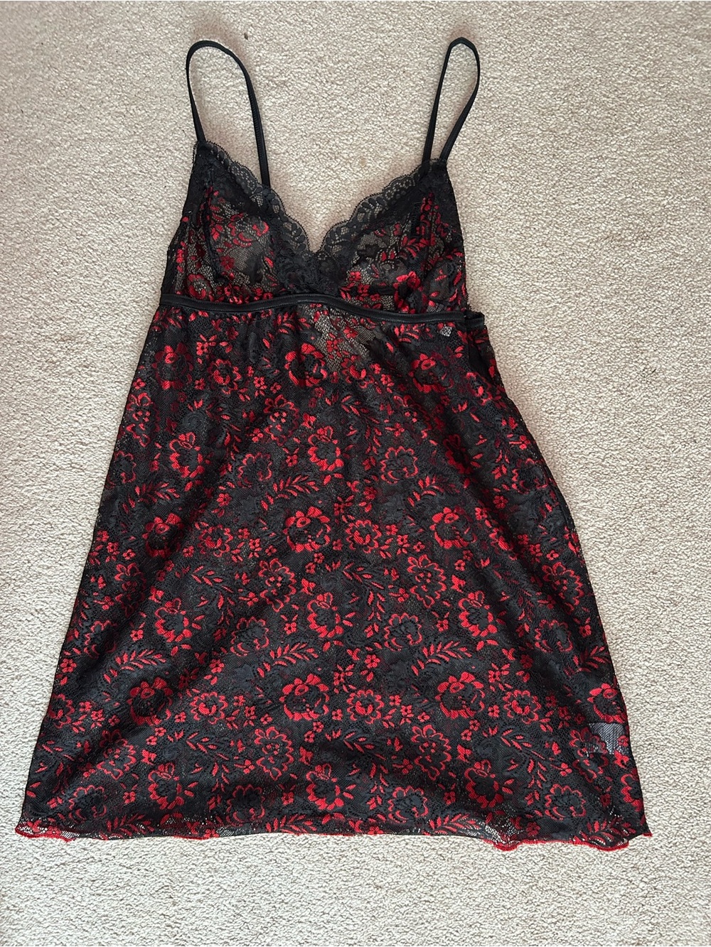 Vintage Secret Treasures Black and Red Lace Slip Dress